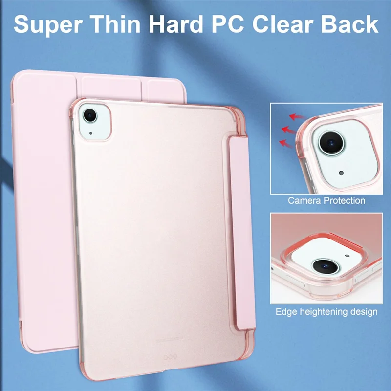 For iPad Air 13 (2026) / (2025) / (2024) Case Tri-Fold Stand Leather + PC Matte Back Tablet Cover with Pencil Holder - Rose Gold