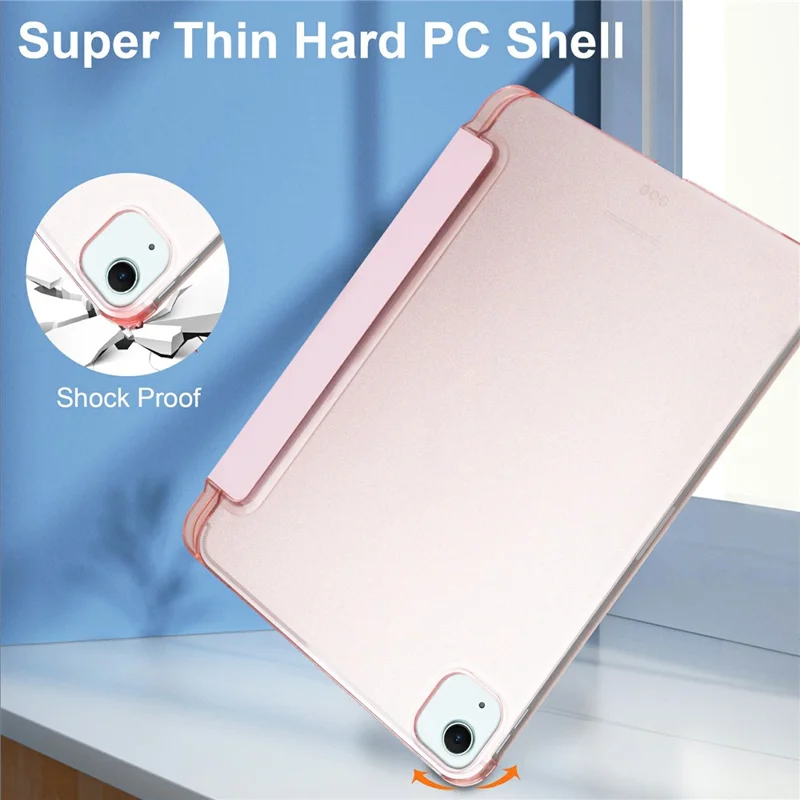 For iPad Air 13 (2026) / (2025) / (2024) Case Tri-Fold Stand Leather + PC Matte Back Tablet Cover with Pencil Holder - Rose Gold