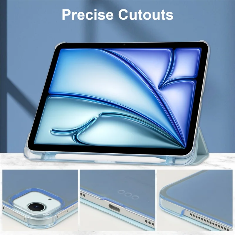Para iPad Air 13 (2024) Capa Tri-fold Stand Leather + PC Matte Back Tablet Cover com Suporte para Lápis - Azul Céu