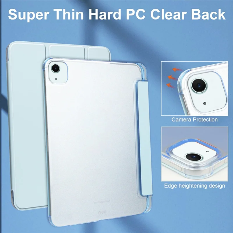 Para iPad Air 13 (2024) Capa Tri-fold Stand Leather + PC Matte Back Tablet Cover com Suporte para Lápis - Azul Céu