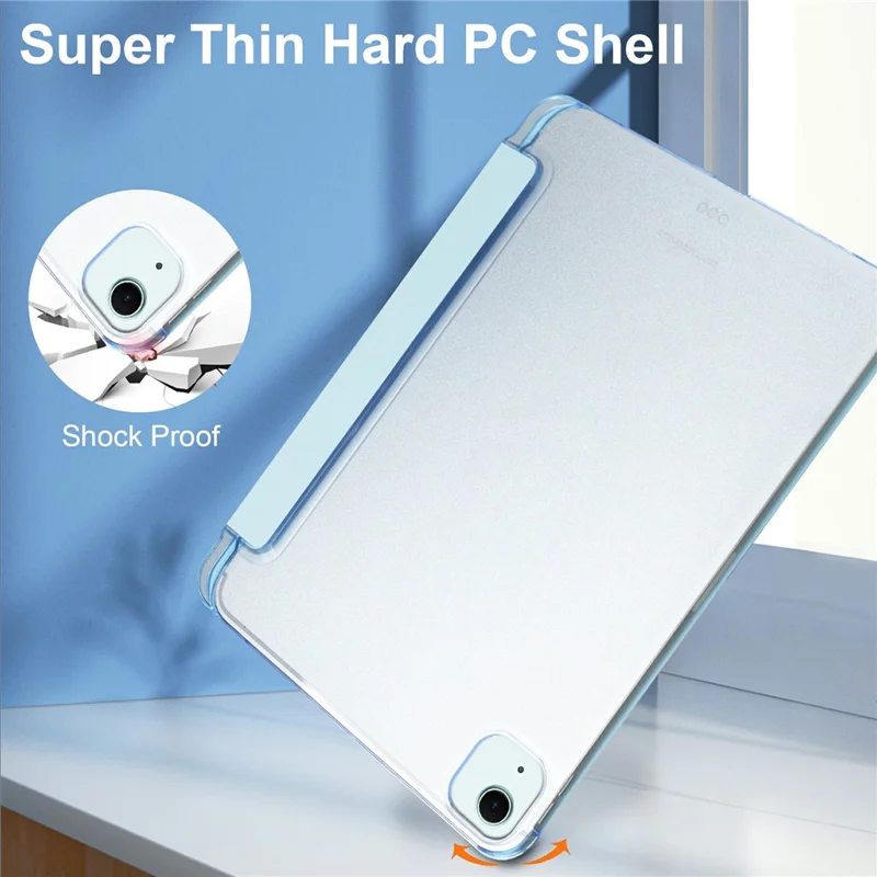 Para iPad Air 13 (2024) Capa Tri-fold Stand Leather + PC Matte Back Tablet Cover com Suporte para Lápis - Azul Céu