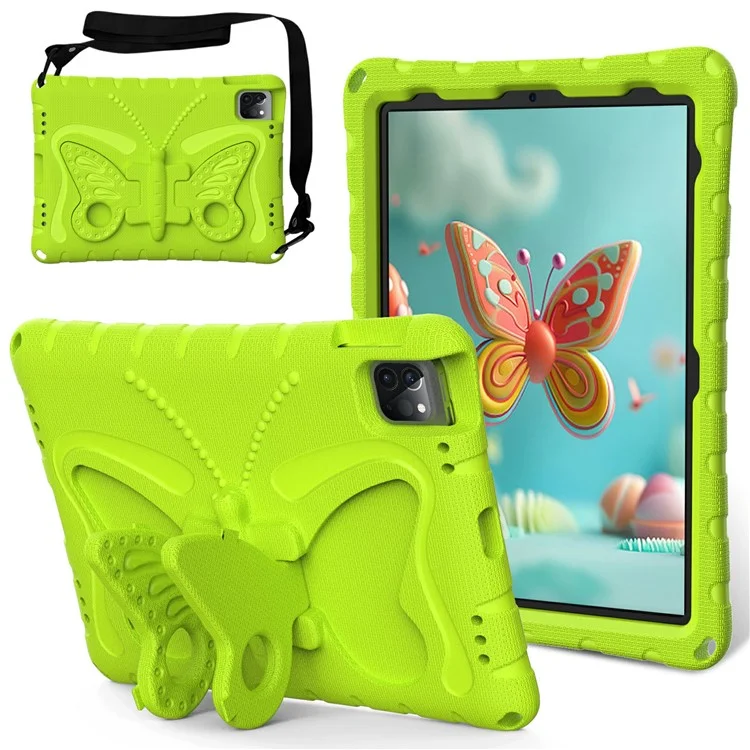 Per iPad Pro 12.9 pollici (2018) / (2020) / (2021) / (2022) / Air 13 (2024) / Pro 13 (2024) Custodia Protettiva in EVA con Supporto a Farfalla e Tracolla - Verde