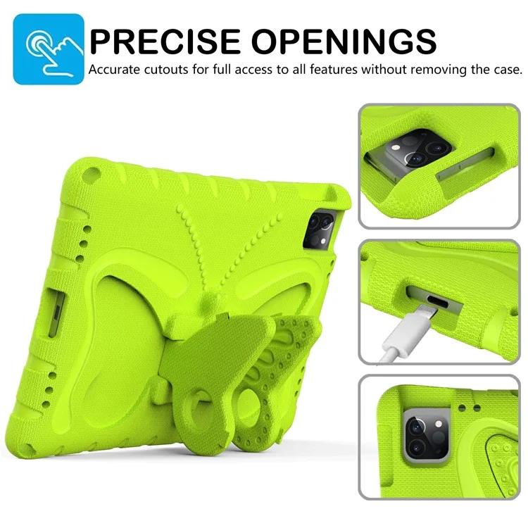 Per iPad Pro 12.9 pollici (2018) / (2020) / (2021) / (2022) / Air 13 (2024) / Pro 13 (2024) Custodia Protettiva in EVA con Supporto a Farfalla e Tracolla - Verde
