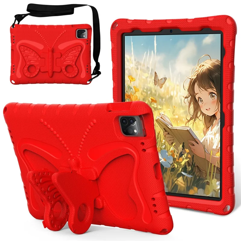 Voor iPad Pro 12,9 inch (2018) / (2020) / (2021) / (2022) / Air 13 (2025) / (2024) / Pro 13 (2025) / 13 (2024) Butterfly Stand EVA-hoes met band - Rood