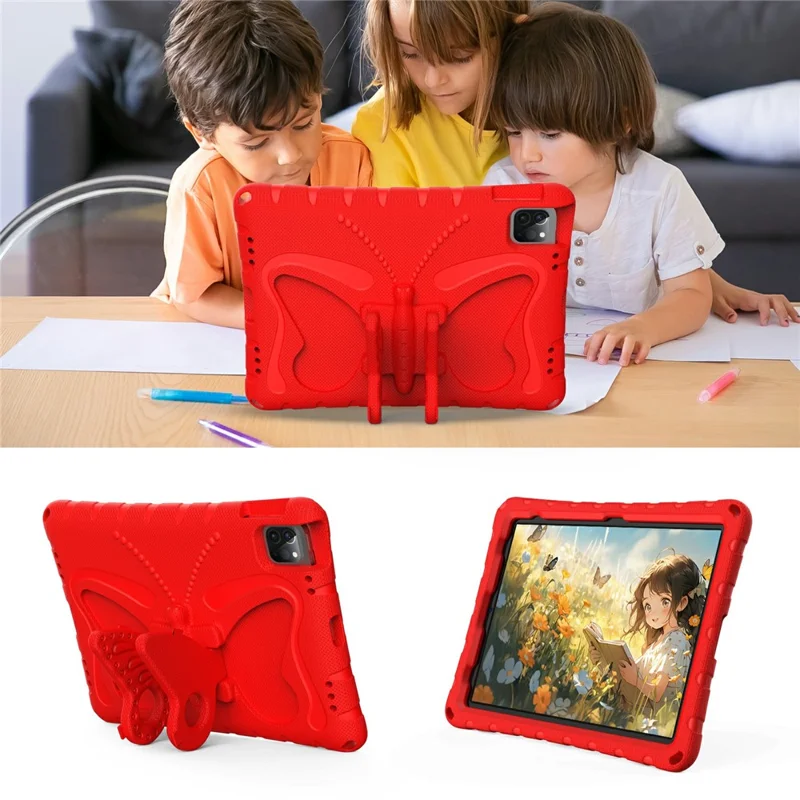 Voor iPad Pro 12,9 inch (2018) / (2020) / (2021) / (2022) / Air 13 (2025) / (2024) / Pro 13 (2025) / 13 (2024) Butterfly Stand EVA-hoes met band - Rood