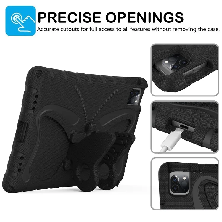 Para iPad Pro 12.9 polegadas (2018) / (2020) / (2021) / (2022) / Air 13 (2024) / Pro 13 (2024) Capa de Suporte Borboleta EVA com Alça de Ombro - Preta