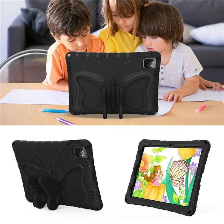 Para iPad Pro 12.9 polegadas (2018) / (2020) / (2021) / (2022) / Air 13 (2024) / Pro 13 (2024) Capa de Suporte Borboleta EVA com Alça de Ombro - Preta