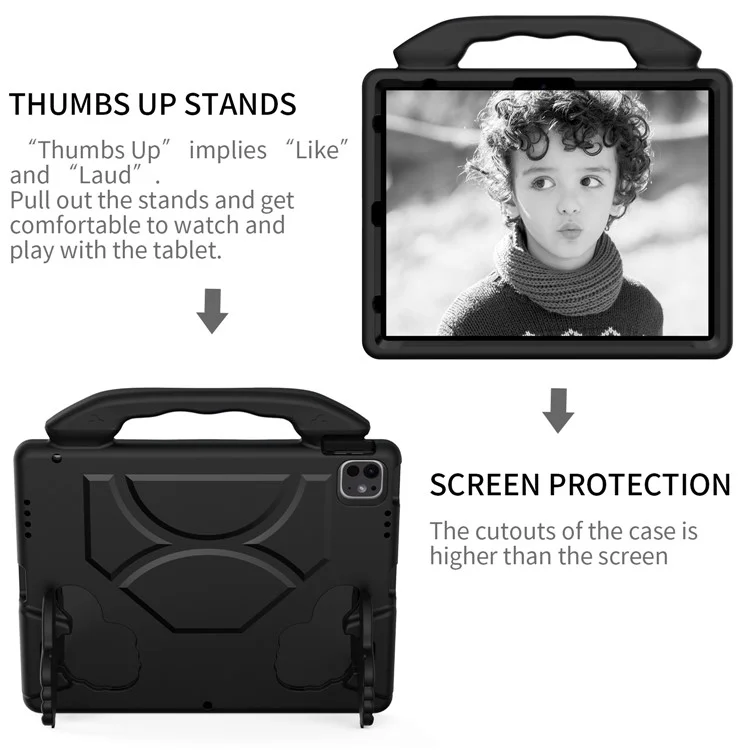 Para iPad Pro 12.9 pulgadas (2018) / (2020) / (2021) / (2022) / iPad Air 13 (2024) / iPad Pro 13 (2024) Funda de Tablet EVA con Soporte para el Pulgar - Negro