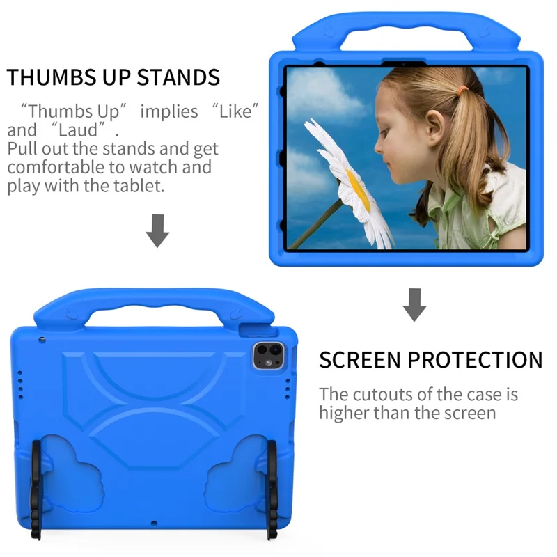 Per iPad Pro 12.9 pollici (2018) / (2020) / (2021) / (2022) / iPad Air 13 (2024) / iPad Pro 13 (2024) Tablet Custodia EVA con Supporto per Pollice - Blu