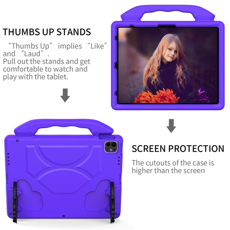 Para iPad Pro 12.9 polegadas (2018) / (2020) / (2021) / (2022) / iPad Air 13 (2024) / iPad Pro 13 (2024) Tablet Capa EVA com Suporte Polegar - Roxo