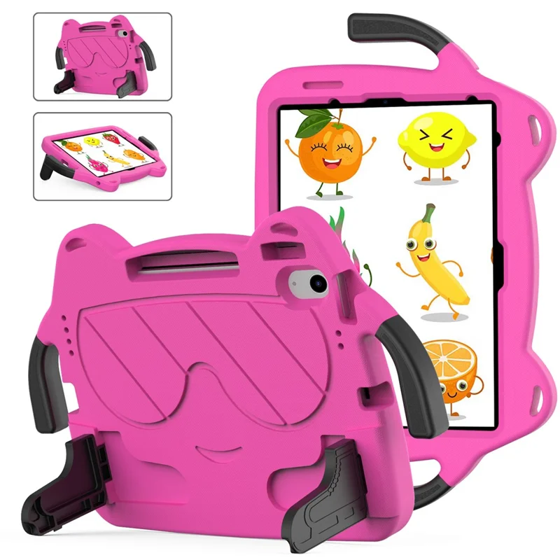 For iPad Air 11 (2026) / (2025) / (2024) Case EVA + PC Protective Kickstand Tablet Cover Child-Friendly - Rose+Black