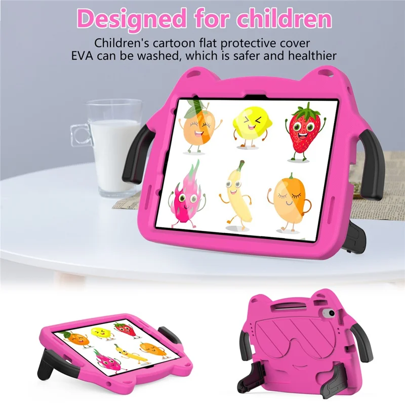 For iPad Air 11 (2026) / (2025) / (2024) Case EVA + PC Protective Kickstand Tablet Cover Child-Friendly - Rose+Black