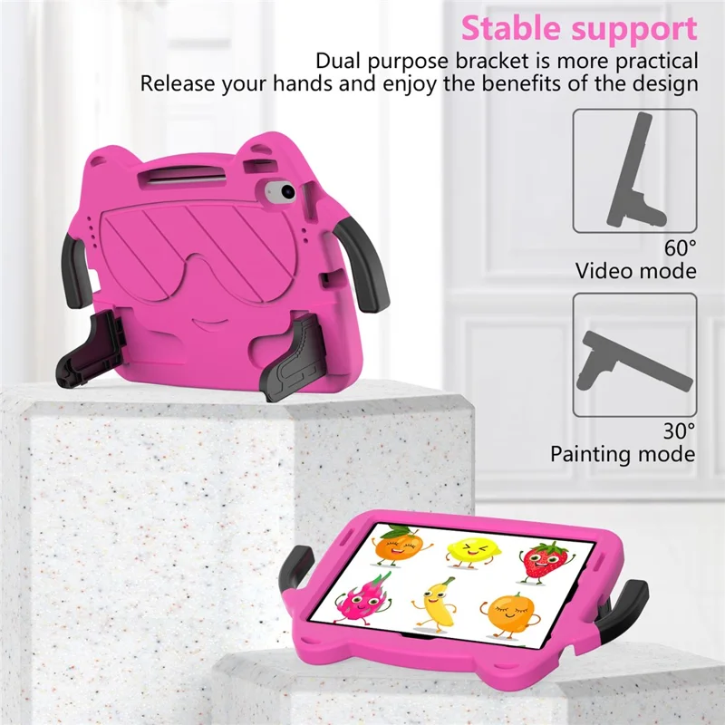 For iPad Air 11 (2026) / (2025) / (2024) Case EVA + PC Protective Kickstand Tablet Cover Child-Friendly - Rose+Black