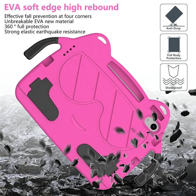 For iPad Air 11 (2026) / (2025) / (2024) Case EVA + PC Protective Kickstand Tablet Cover Child-Friendly - Rose+Black