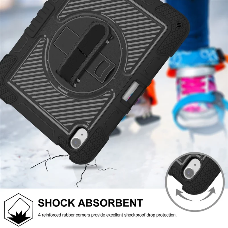 For iPad Air 11 (2026) / (2025) / (2024) Case Rotatable Kickstand Silicone + PC Tablet Cover with Shoulder Strap - Black