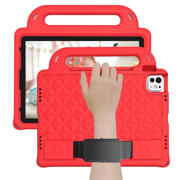 For iPad Pro 11 (2024) Case Protective EVA Tablet Cover with Kickstand, Strap - Red