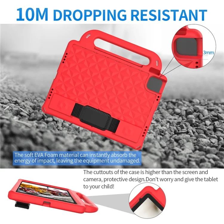 For iPad Pro 11 (2024) Case Protective EVA Tablet Cover with Kickstand, Strap - Red