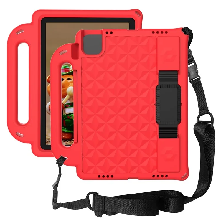 EVA Tablet Case for iPad Air 11 (2025) / (2024) Kickstand Protective Cover with Shoulder Strap - Red