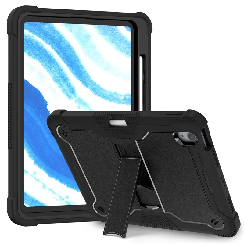 For iPad Air 11 (2026) / (2025) / (2024) Case Silicone + PC Tablet Cover with Stable Kickstand - Black