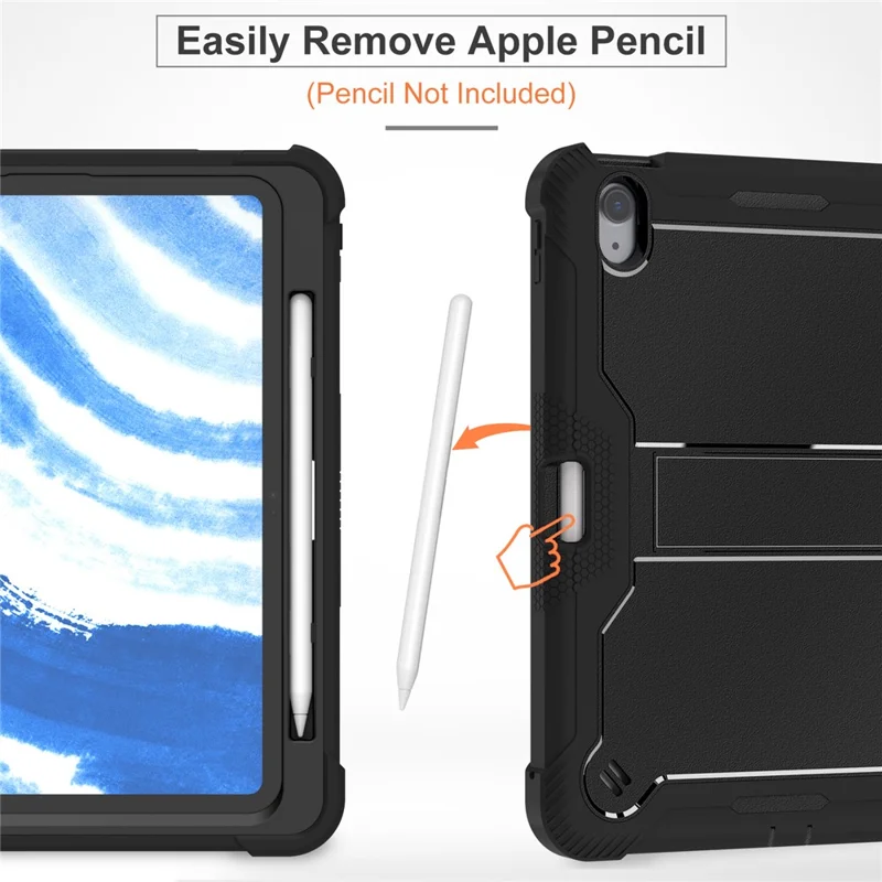 For iPad Air 11 (2026) / (2025) / (2024) Case Silicone + PC Tablet Cover with Stable Kickstand - Black