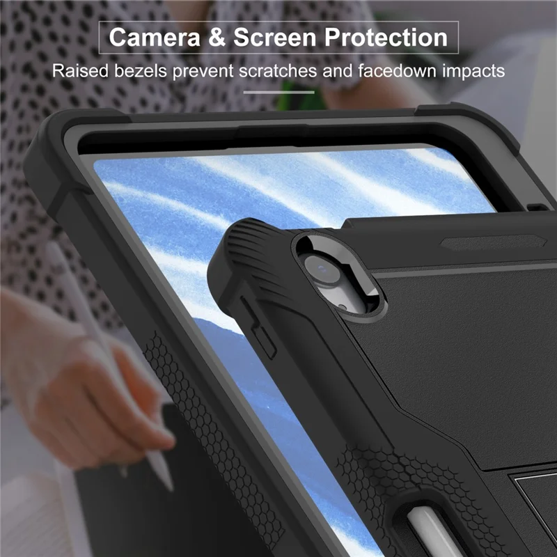 For iPad Air 11 (2026) / (2025) / (2024) Case Silicone + PC Tablet Cover with Stable Kickstand - Black