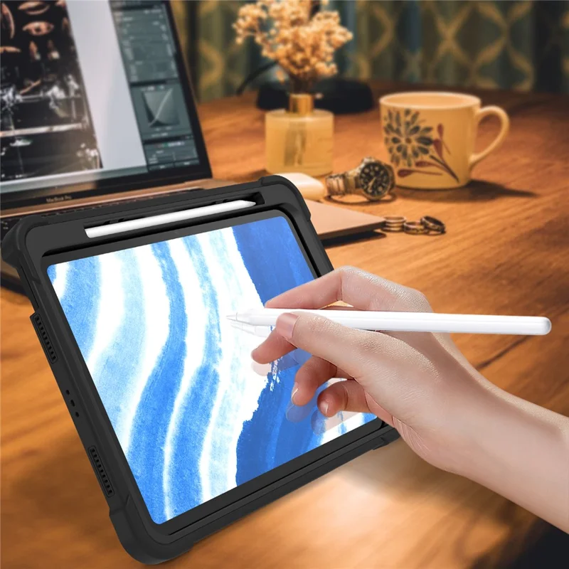 For iPad Air 11 (2026) / (2025) / (2024) Case Silicone + PC Tablet Cover with Stable Kickstand - Black