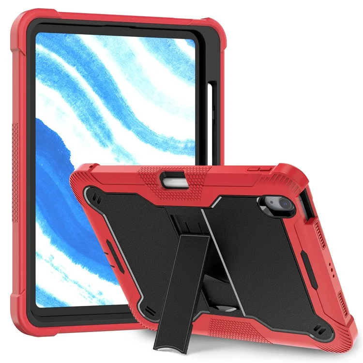 Capa para iPad Air 11 (2024) em Silicone + PC com Suporte Estável - Vermelho+Preto