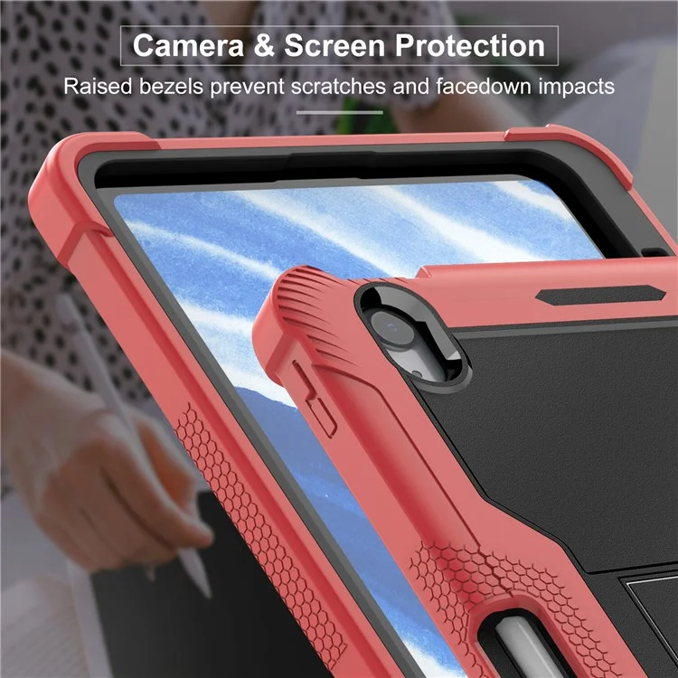 Capa para iPad Air 11 (2024) em Silicone + PC com Suporte Estável - Vermelho+Preto