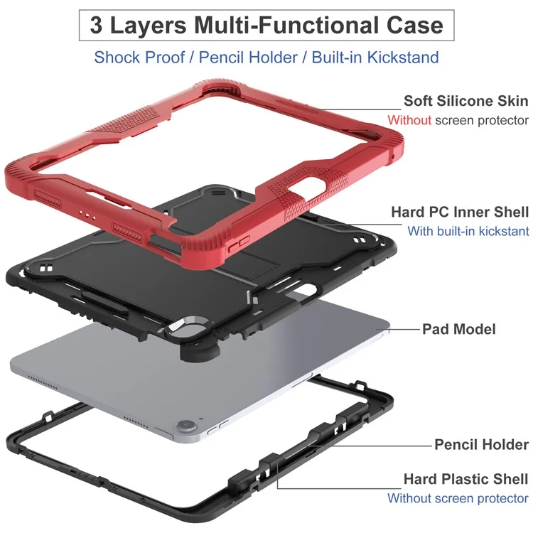 Capa para iPad Air 11 (2024) em Silicone + PC com Suporte Estável - Vermelho+Preto