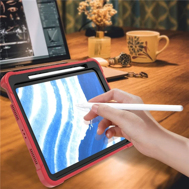Capa para iPad Air 11 (2024) em Silicone + PC com Suporte Estável - Vermelho+Preto