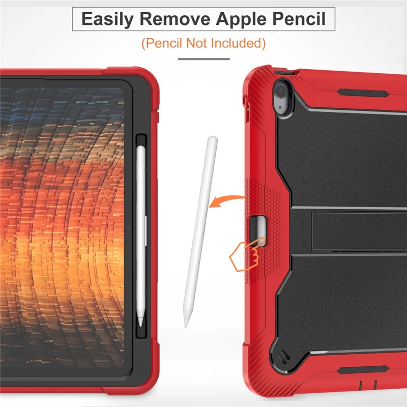 Capa para iPad Air 13 (2024) Suporte para Apoio Silicone + PC Capa de Tablet Alta Resistência a Impactos - Vermelho+Preto
