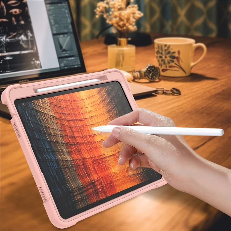 Para Capa iPad Air 13 (2024) com Suporte Silicone + PC Tampa do Tablet Alta Absorção de Impacto - Rose Gold
