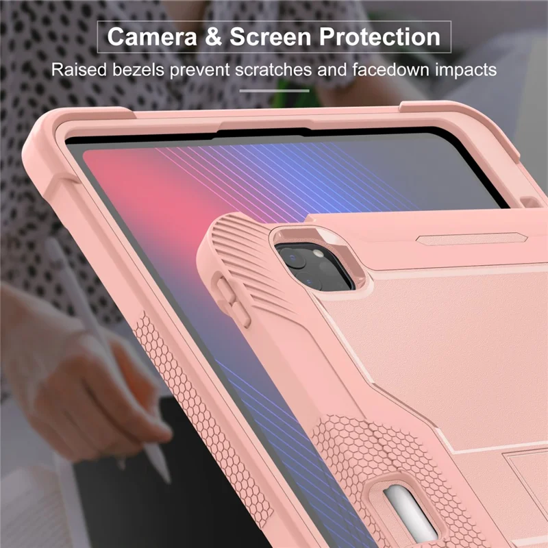 For iPad Pro 13 (2025) / 13 (2024) Case Silicone + PC Tablet Cover with Pen Holder - Rose Gold