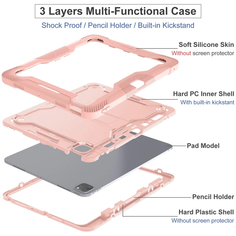 For iPad Pro 13 (2025) / 13 (2024) Case Silicone + PC Tablet Cover with Pen Holder - Rose Gold
