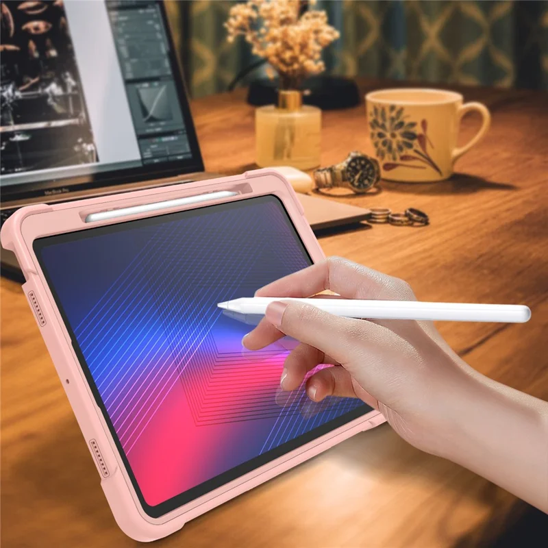 For iPad Pro 13 (2025) / 13 (2024) Case Silicone + PC Tablet Cover with Pen Holder - Rose Gold