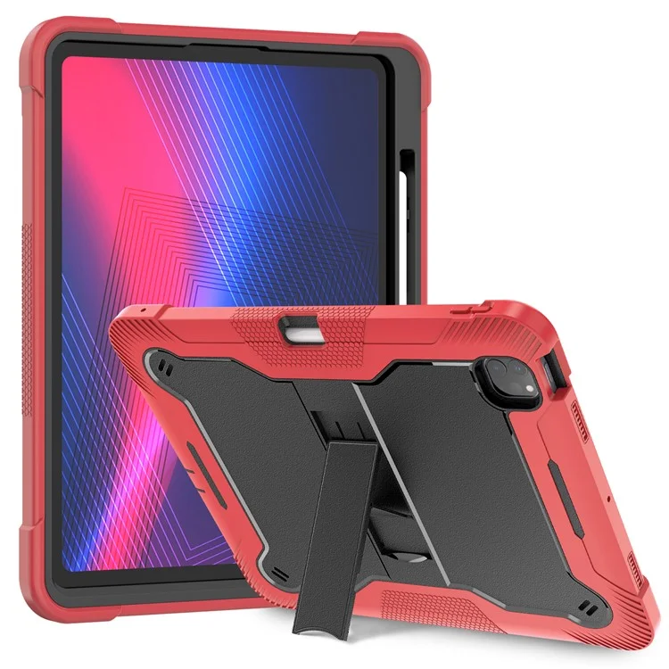 Para iPad Pro 13 (2024) Capa Silicone + PC Capa Tablet com Suporte para Caneta - Vermelho+Preto