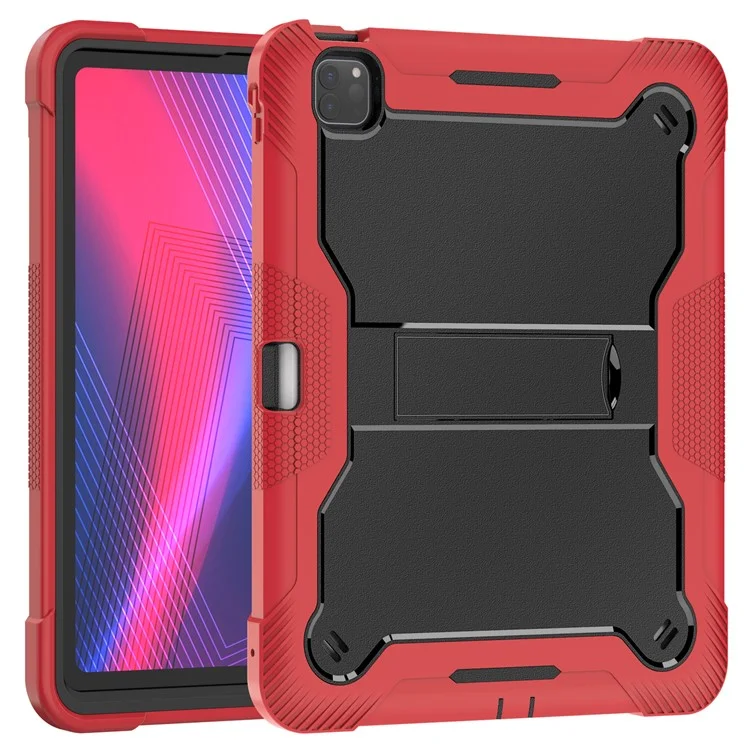 Para iPad Pro 13 (2024) Capa Silicone + PC Capa Tablet com Suporte para Caneta - Vermelho+Preto