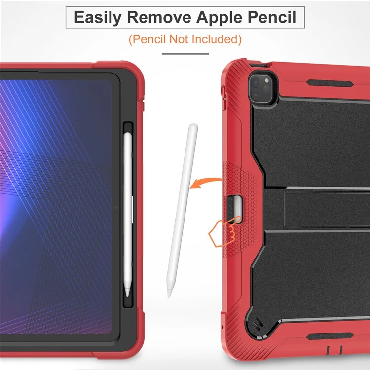 Para iPad Pro 13 (2024) Capa Silicone + PC Capa Tablet com Suporte para Caneta - Vermelho+Preto