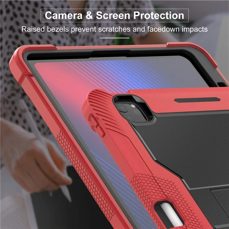 Para iPad Pro 13 (2024) Capa Silicone + PC Capa Tablet com Suporte para Caneta - Vermelho+Preto
