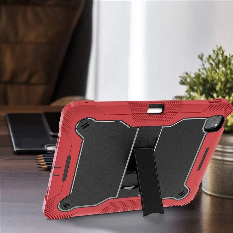Para iPad Pro 13 (2024) Capa Silicone + PC Capa Tablet com Suporte para Caneta - Vermelho+Preto