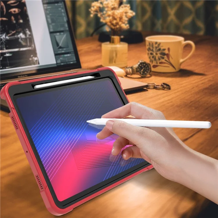 Para iPad Pro 13 (2024) Capa Silicone + PC Capa Tablet com Suporte para Caneta - Vermelho+Preto