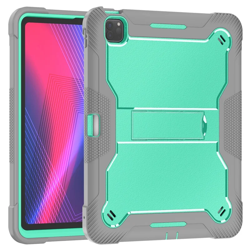 Para iPad Pro 13 (2024) Case Silicone + PC Tablet Cover com Suporte para Caneta - Cinza+Verde Menta