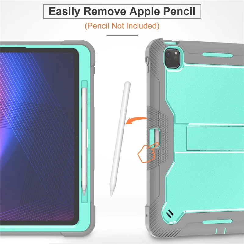 Para iPad Pro 13 (2024) Case Silicone + PC Tablet Cover com Suporte para Caneta - Cinza+Verde Menta