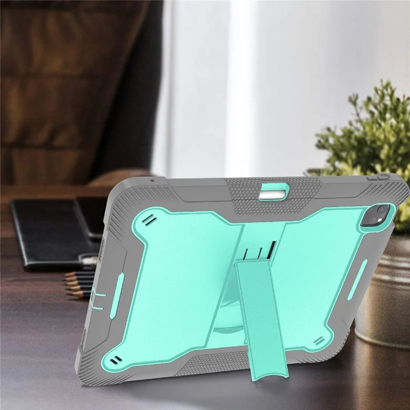 Para iPad Pro 13 (2024) Case Silicone + PC Tablet Cover com Suporte para Caneta - Cinza+Verde Menta