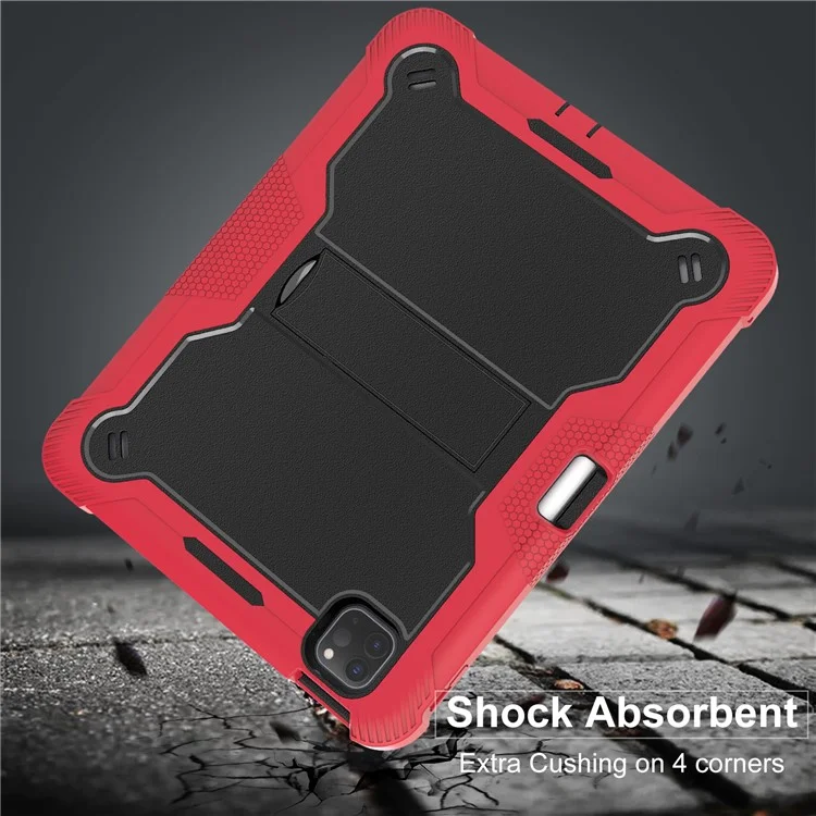 Per iPad Pro 11 (2024) Custodia in PC rigido e silicone morbido Custodia per tablet con supporto per supporto - Rosso+Nero
