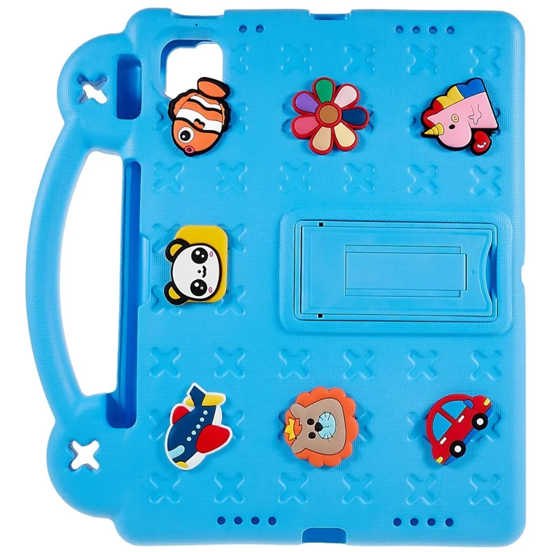 For iPad Pro 11 (2025) / 11 (2024) Case Cartoon Patterns Hand Grip Kickstand Tablet EVA Cover - Sky Blue