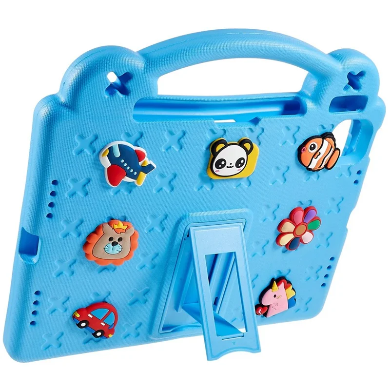 For iPad Pro 11 (2025) / 11 (2024) Case Cartoon Patterns Hand Grip Kickstand Tablet EVA Cover - Sky Blue
