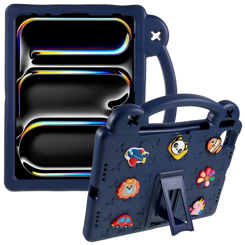 Til iPad Pro 11 (2025) / 11 (2024) Taske med Tegneserie-mønstre, Håndtag og Støtteben, Tablet EVA-dæksel - Marineblå