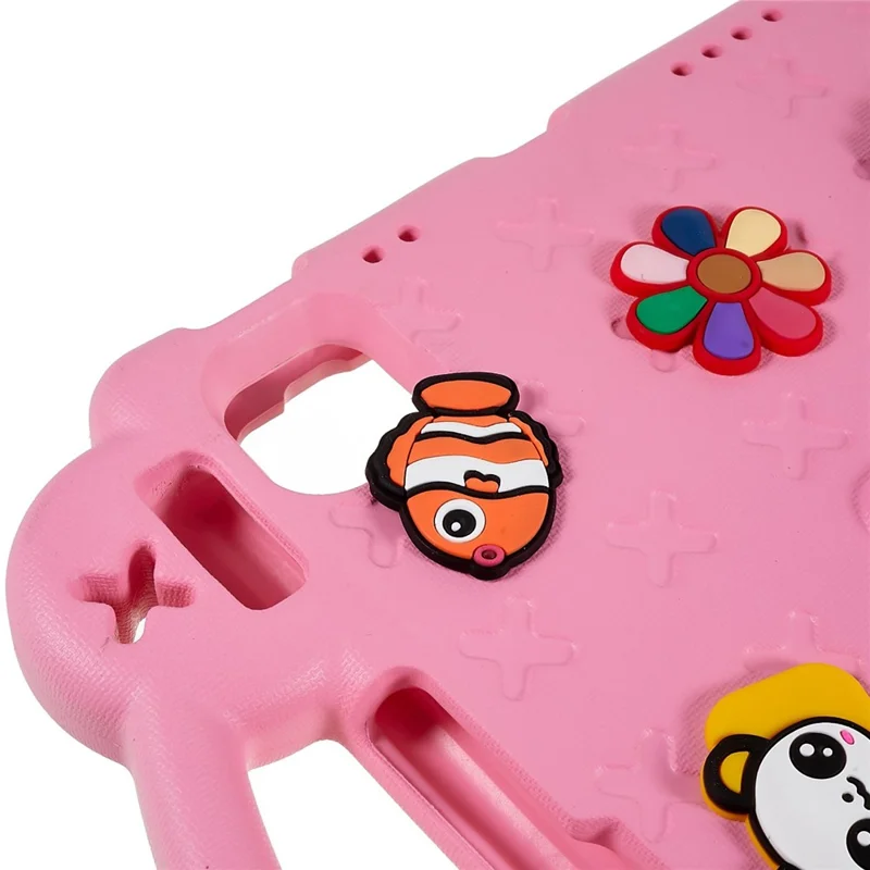 Para iPad Pro 11 (2024) Case Cartoon Patterns Hand Grip Kickstand Tablet EVA Cover - Pink