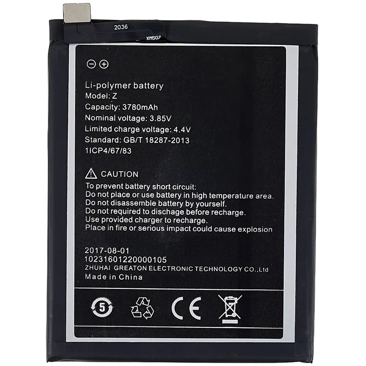 For Umidigi Z 3.85V 3780mAh Rechargeable Li-Polymer Battery Replacement